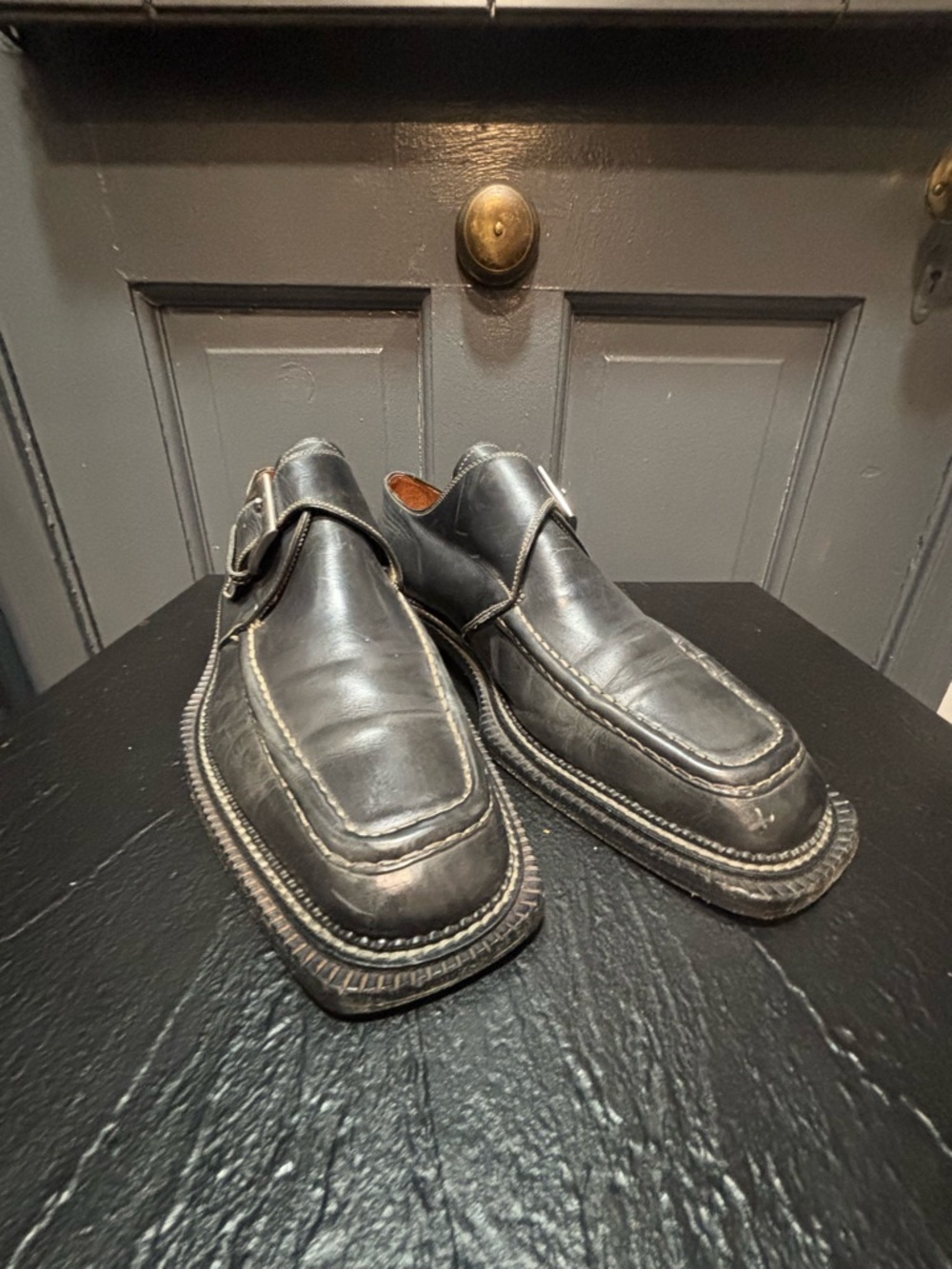 Men's Black Leather Slip-On Loafers with Contrast Stitching